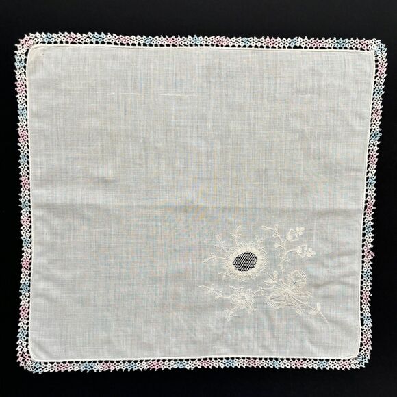Bridesmaid Tatted Embroidered Wedding Handkerchief Heirloom Pastel Cottage Core - Picture 2 of 5
